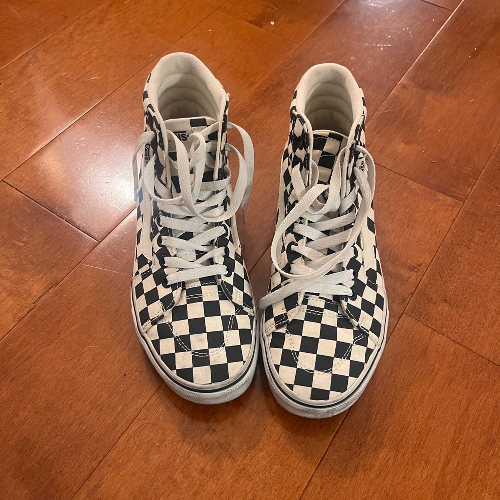 Vans Kids High-Top Checkered Sneakers - Black and White